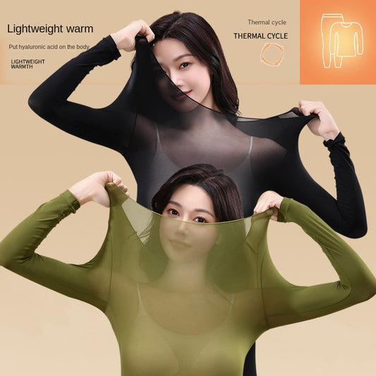 Hyaluronic Acid Moisturizing Warm Long-sleeved Trousers Fever Skin Beauty Mask Autumn Clothes Long Johns High Elastic Base Warm Suit Women