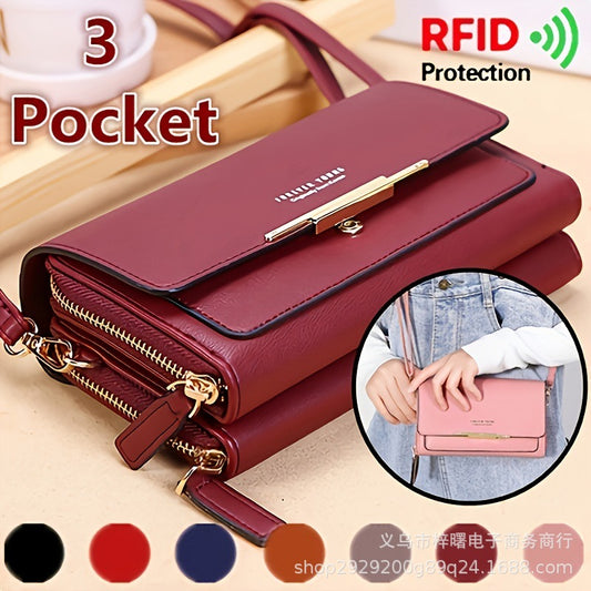 Korean Style Women&#039;s Double-layer Multi-card Slot Clutch Bag With Large Capacity Zipper Large Capacity Casual Shoulder Bag Mobile Phone Bag